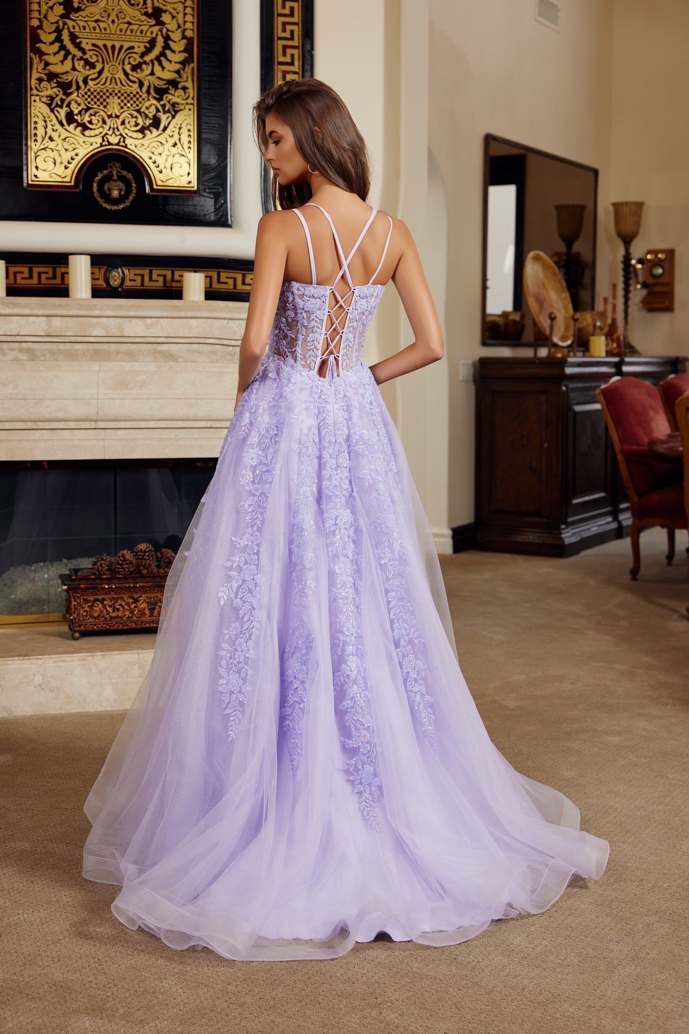 Applique Sleeveless A-line Slit Gown by Nox Anabel H1882