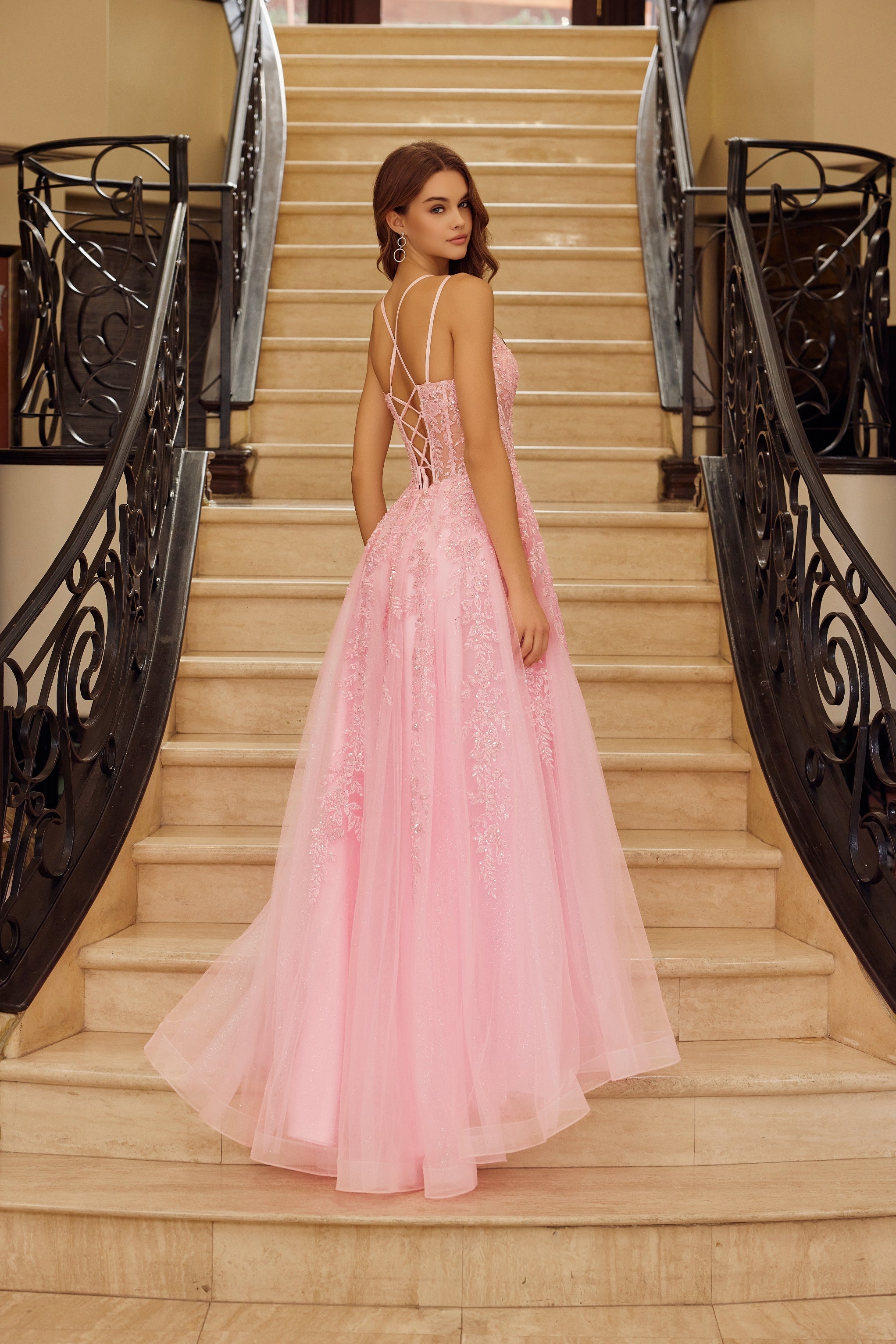 Applique Sleeveless A-line Slit Gown by Nox Anabel H1882