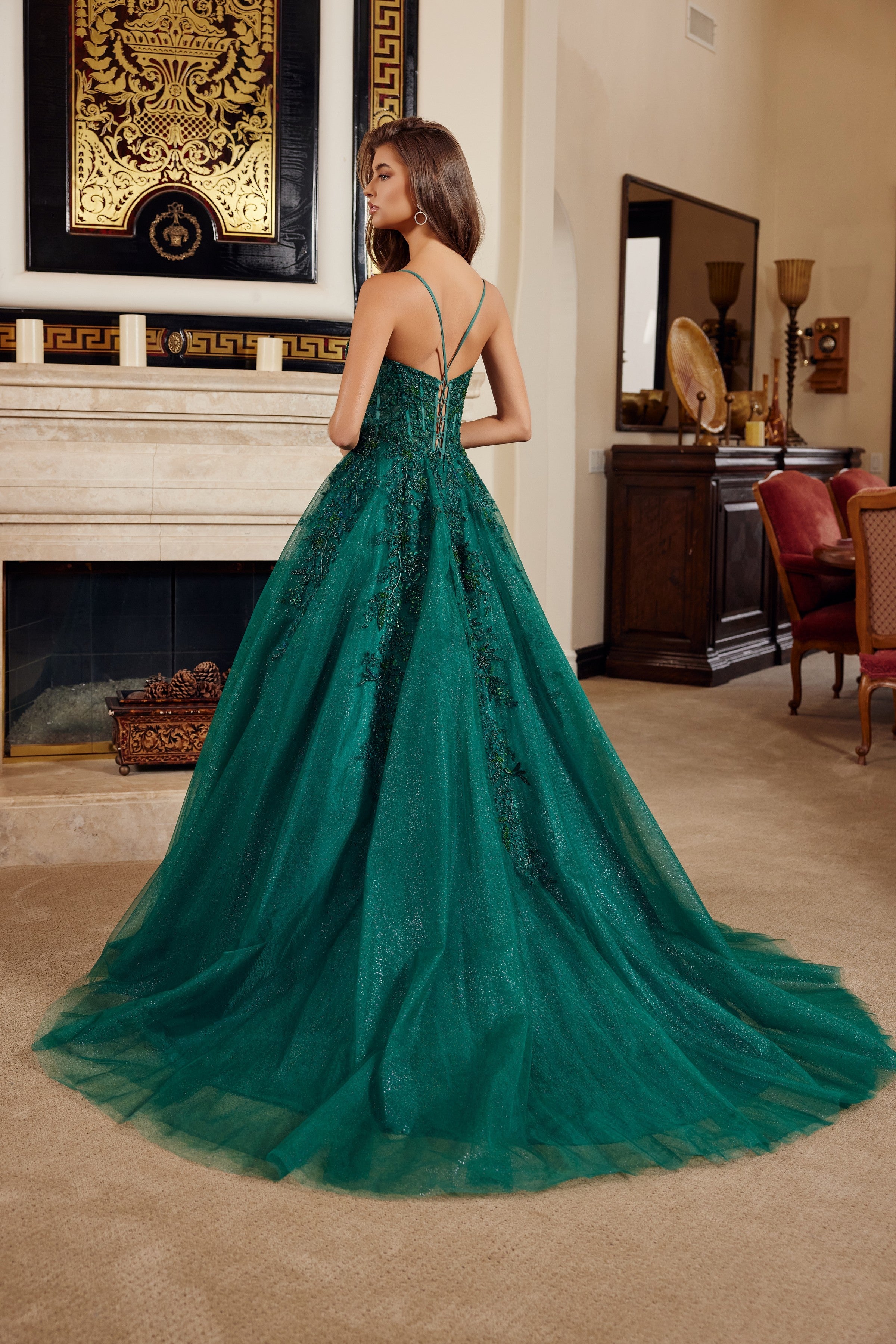 Applique V-Neck A-line Gown by Nox Anabel H1883
