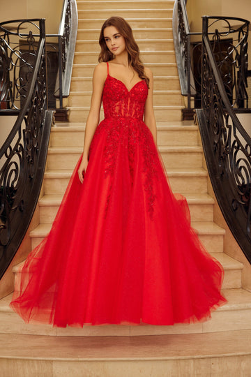 Applique V-Neck A-line Gown by Nox Anabel H1883