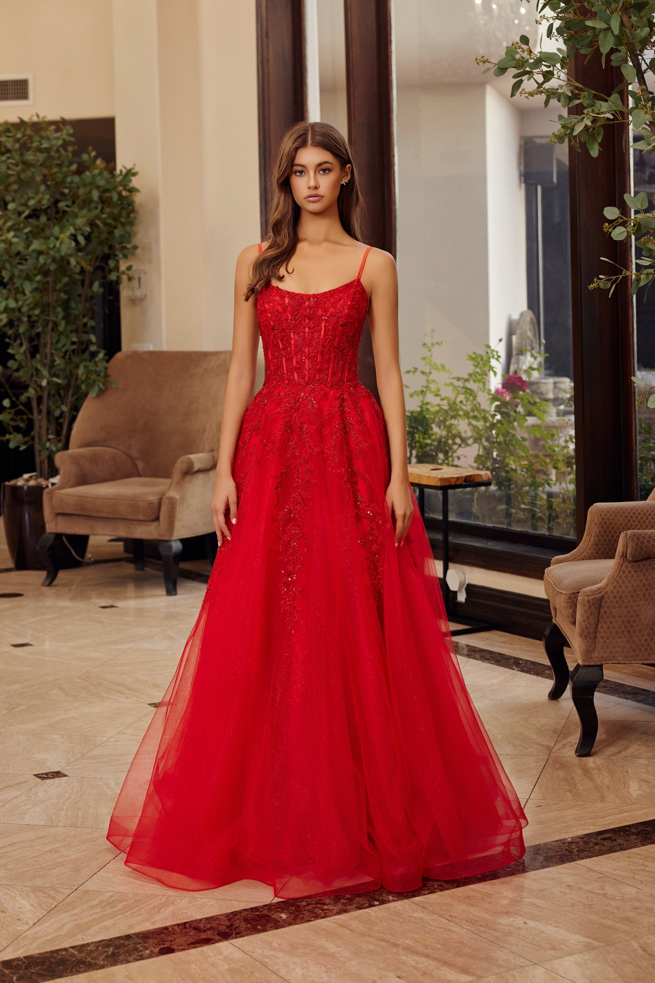 Applique Sleeveless A-line Gown by Nox Anabel H1886