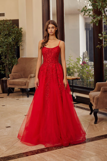 Applique Sleeveless A-line Gown by Nox Anabel H1886