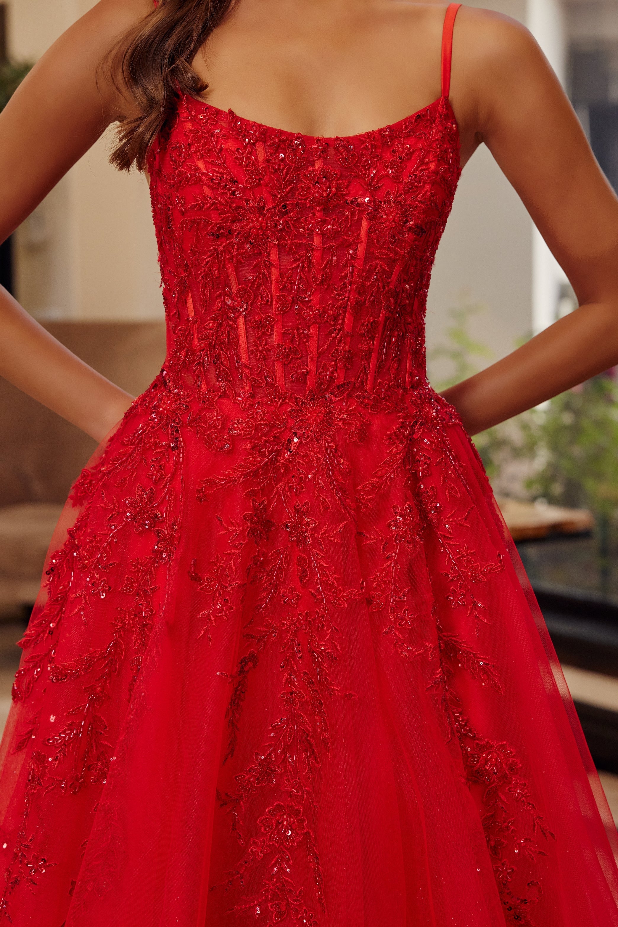 Applique Sleeveless A-line Gown by Nox Anabel H1886