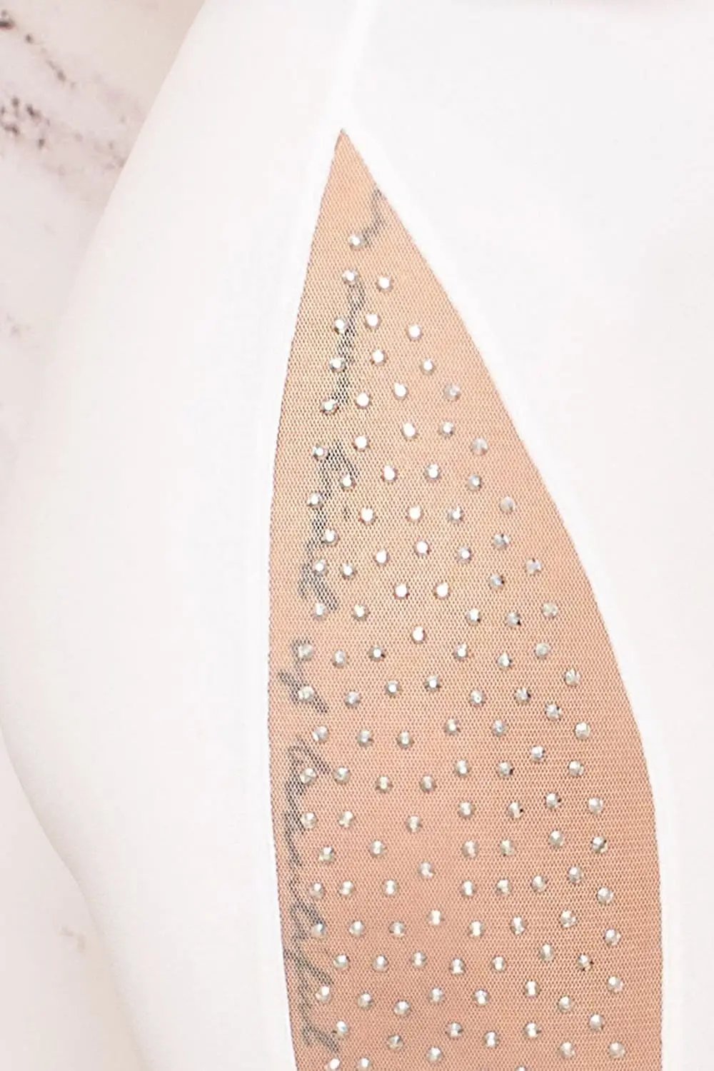 Rhinestone One Shoulder Jumpsuit - Mesh Bell Bottom Party Wear BOUTINIE