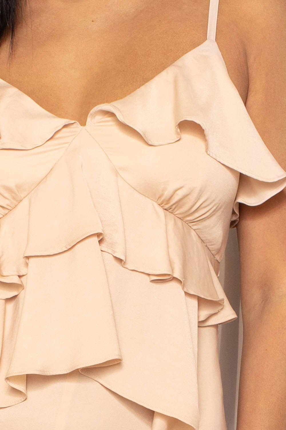 Layer Ruffle Romper – Adjustable Shoulder Strap With Flare Bottom Zipper BOUTINIE