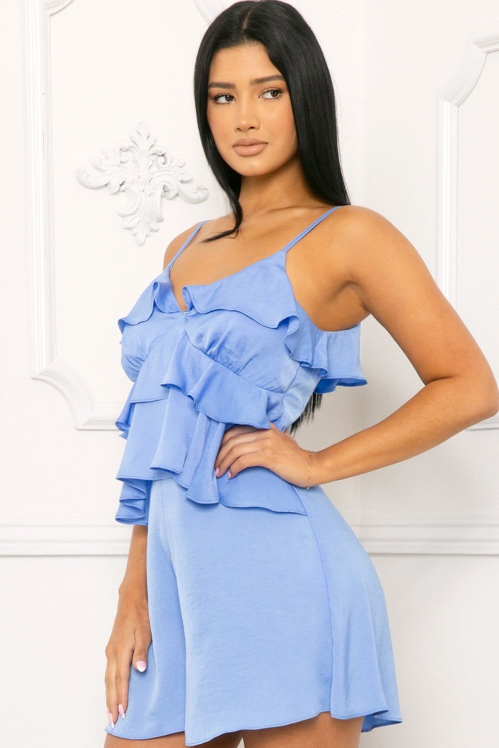 Layer Ruffle Romper – Adjustable Shoulder Strap With Flare Bottom Zipper BOUTINIE