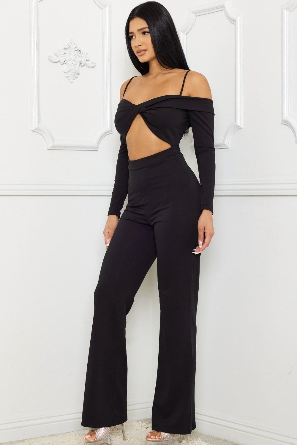 Open Shoulder Jumpsuit – Moderate Stretch Polyester Blend BOUTINIE