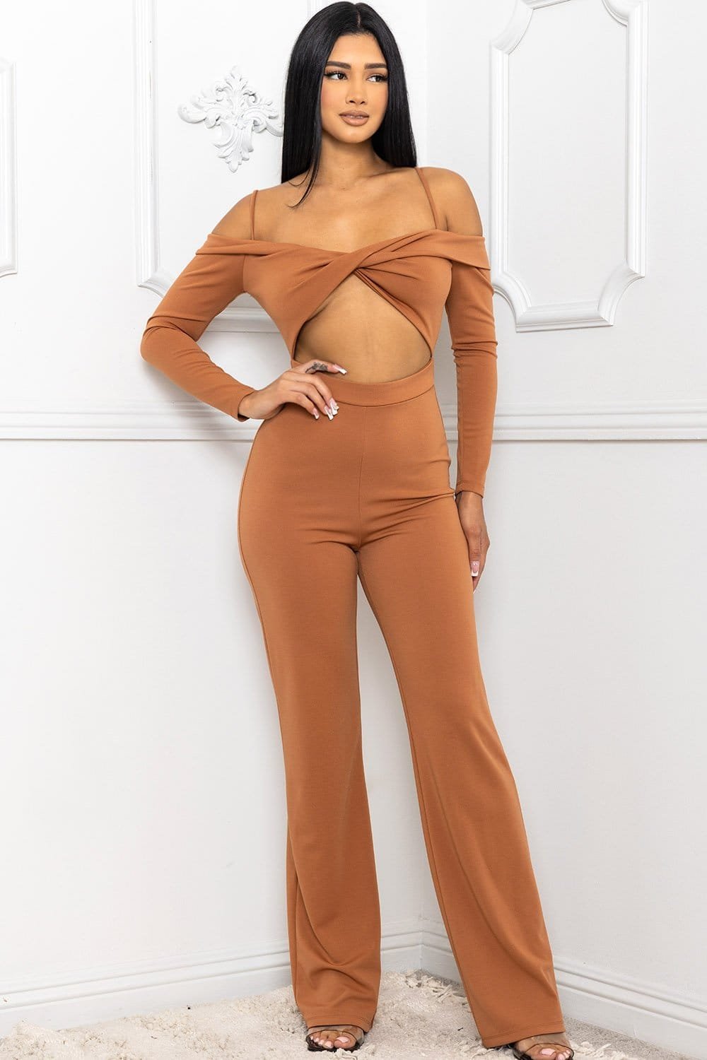 Open Shoulder Jumpsuit – Moderate Stretch Polyester Blend BOUTINIE
