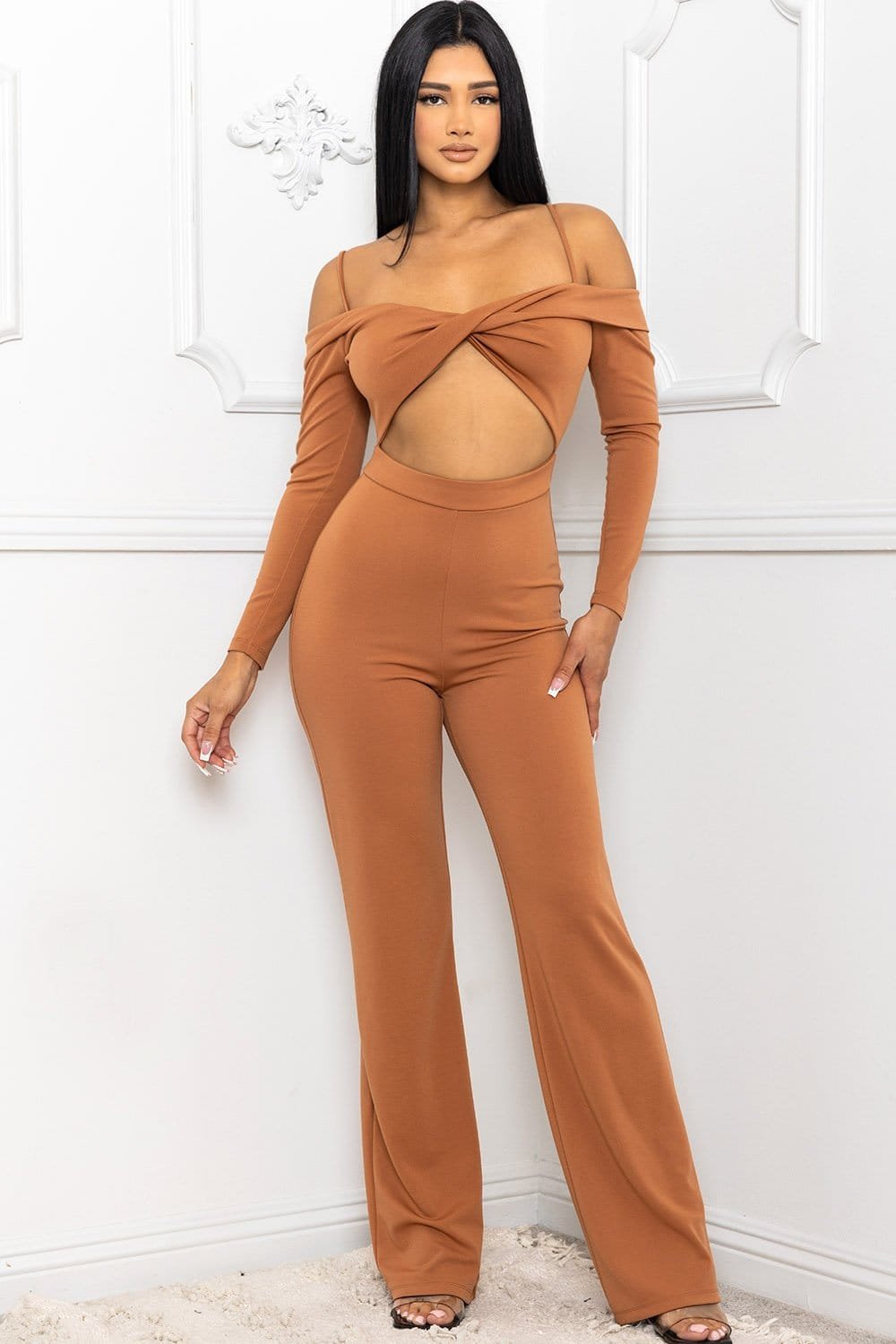 Open Shoulder Jumpsuit – Moderate Stretch Polyester Blend BOUTINIE
