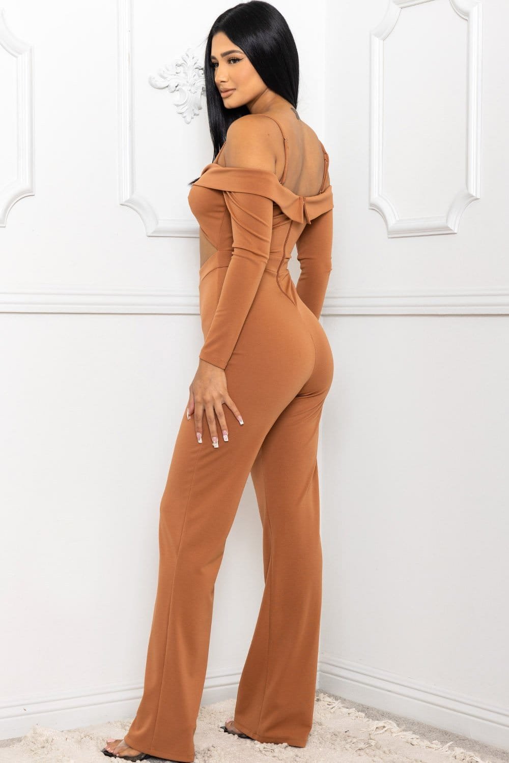 Open Shoulder Jumpsuit – Moderate Stretch Polyester Blend BOUTINIE