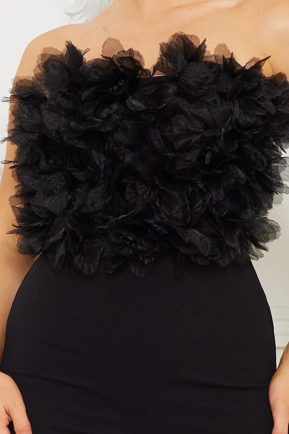 Mesh Tube Top Jumpsuit - Wide Leg Zipper Back BOUTINIE