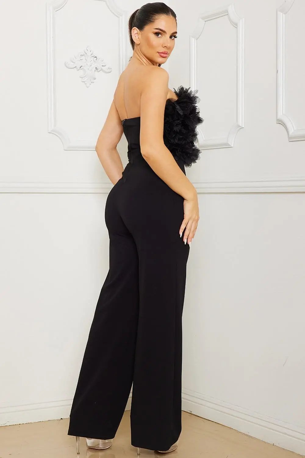 Mesh Tube Top Jumpsuit - Wide Leg Zipper Back BOUTINIE