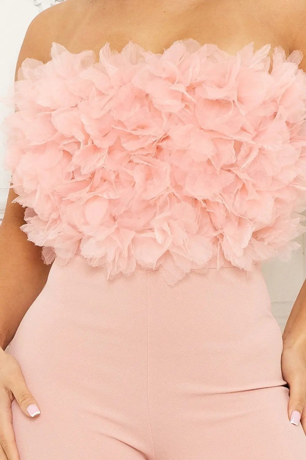 Mesh Tube Top Jumpsuit - Wide Leg Zipper Back BOUTINIE