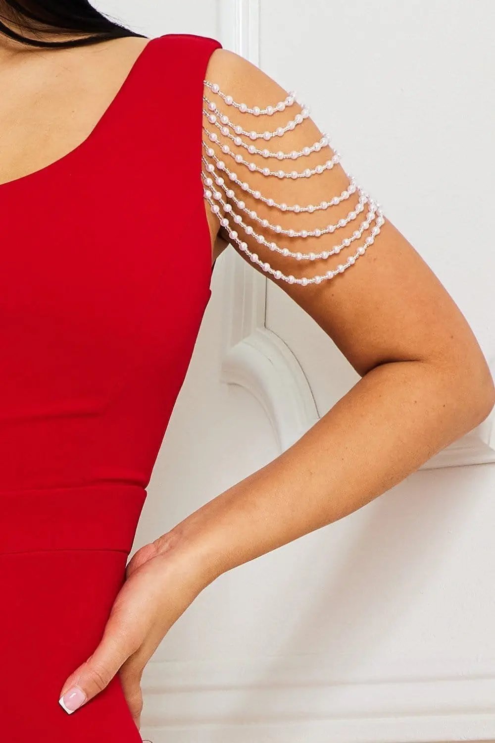 Layered Pearl Jumpsuit – One Shoulder Bell Bottom Pants With Zipper Back BOUTINIE