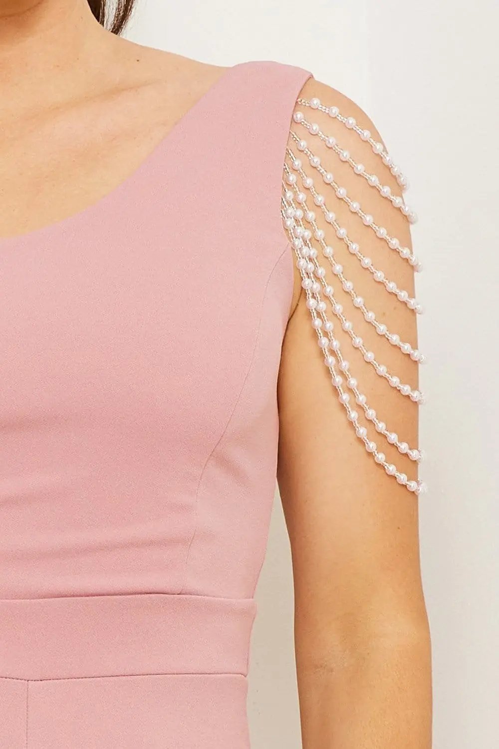 Layered Pearl Jumpsuit – One Shoulder Bell Bottom Pants With Zipper Back BOUTINIE