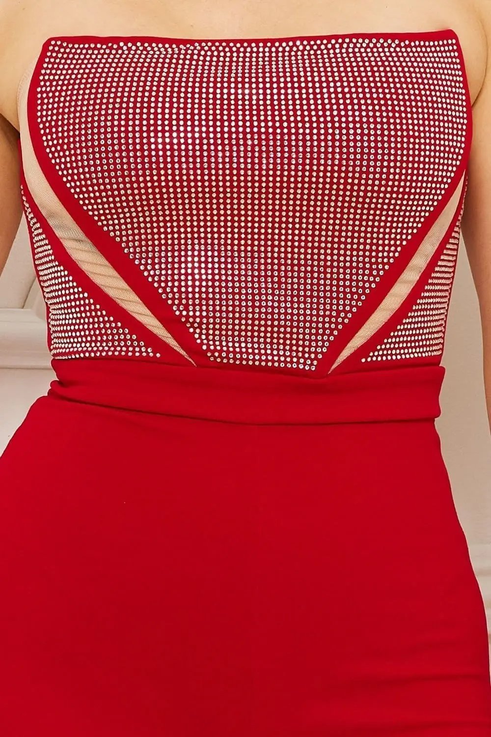 Rhinestone Bust Jumpsuit – Tube Top Bell Bottom Stretch Fabric BOUTINIE