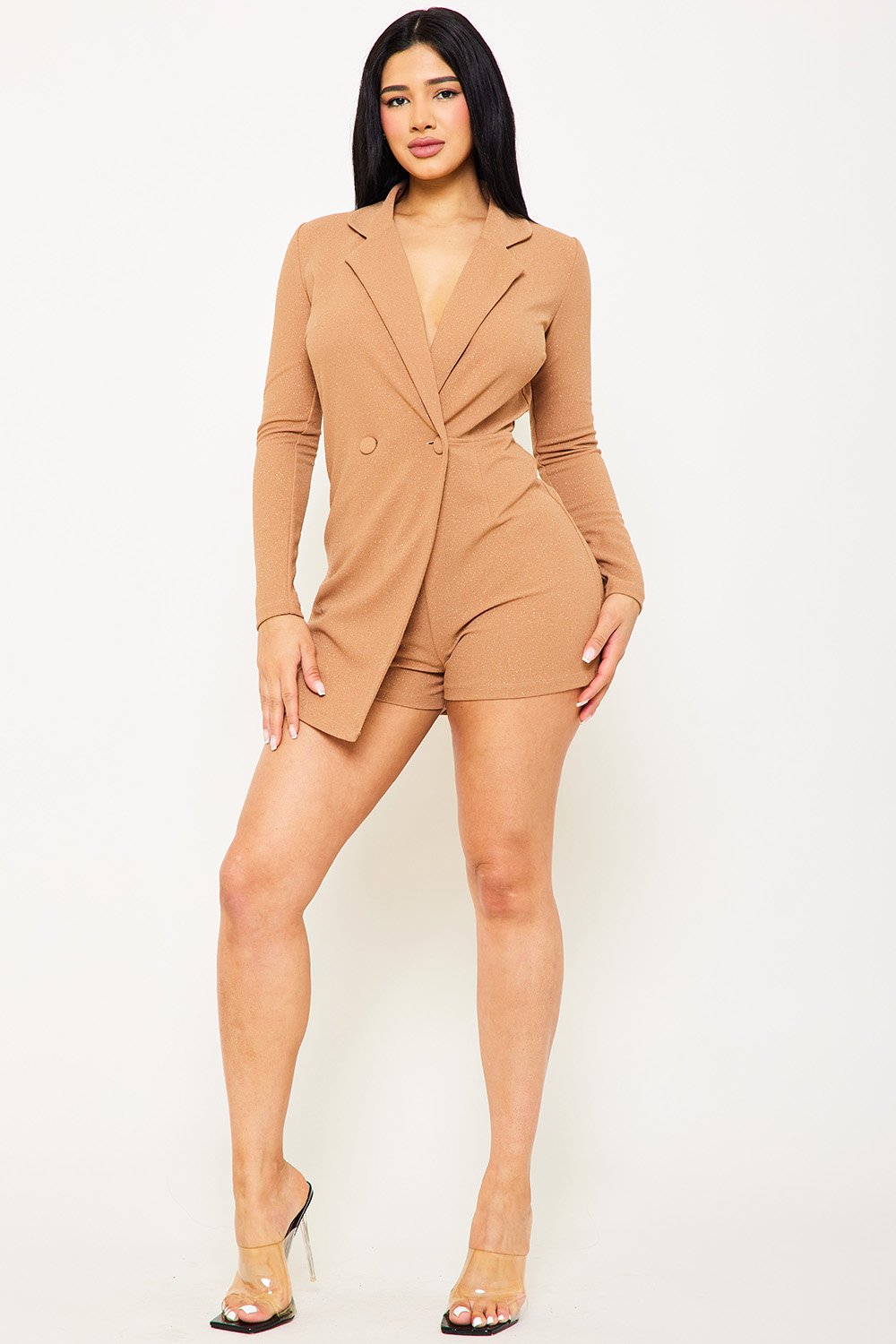 Glittered Suit Romper - Long Sleeve Button Front Party Outfit BOUTINIE