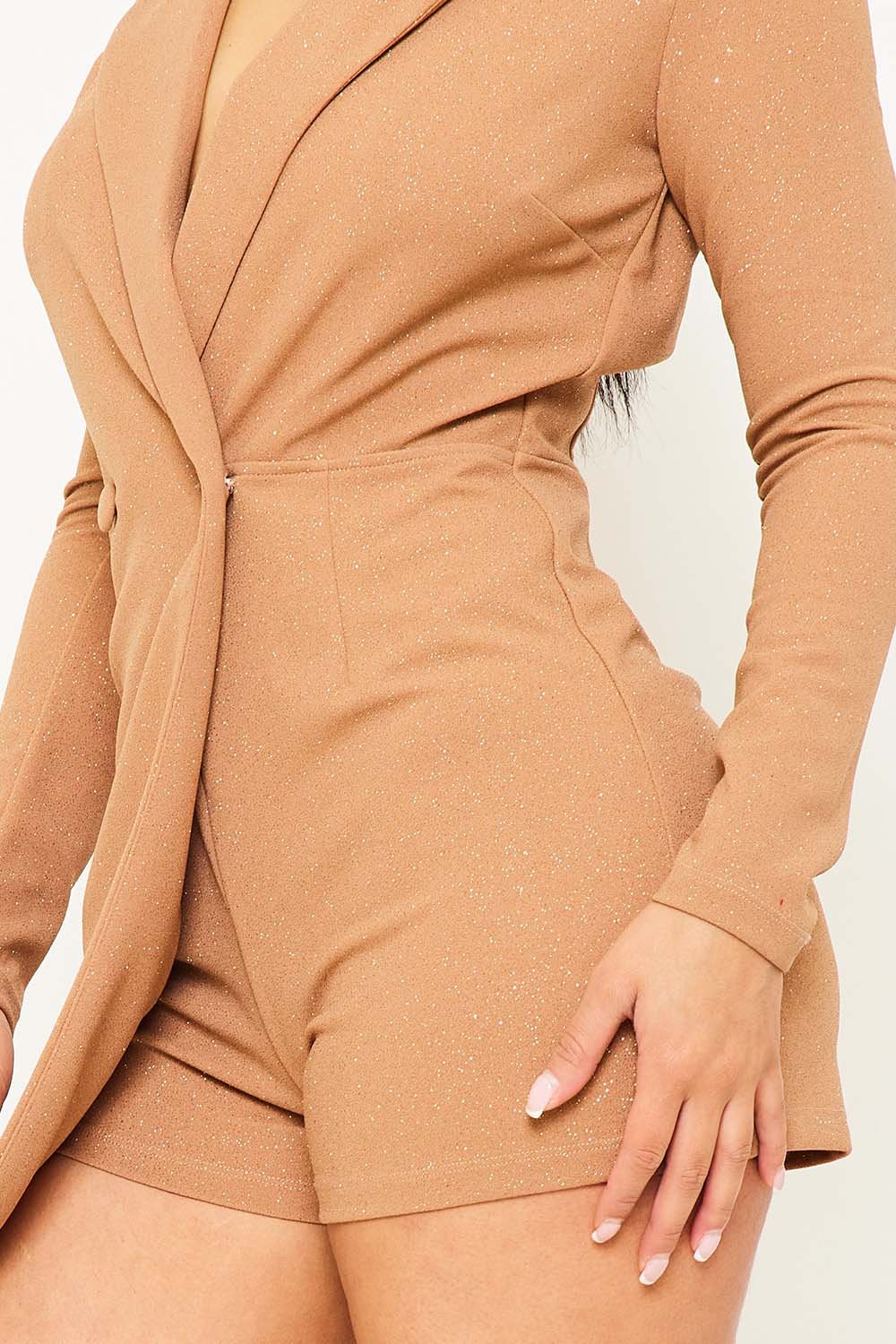 Glittered Suit Romper - Long Sleeve Button Front Party Outfit BOUTINIE