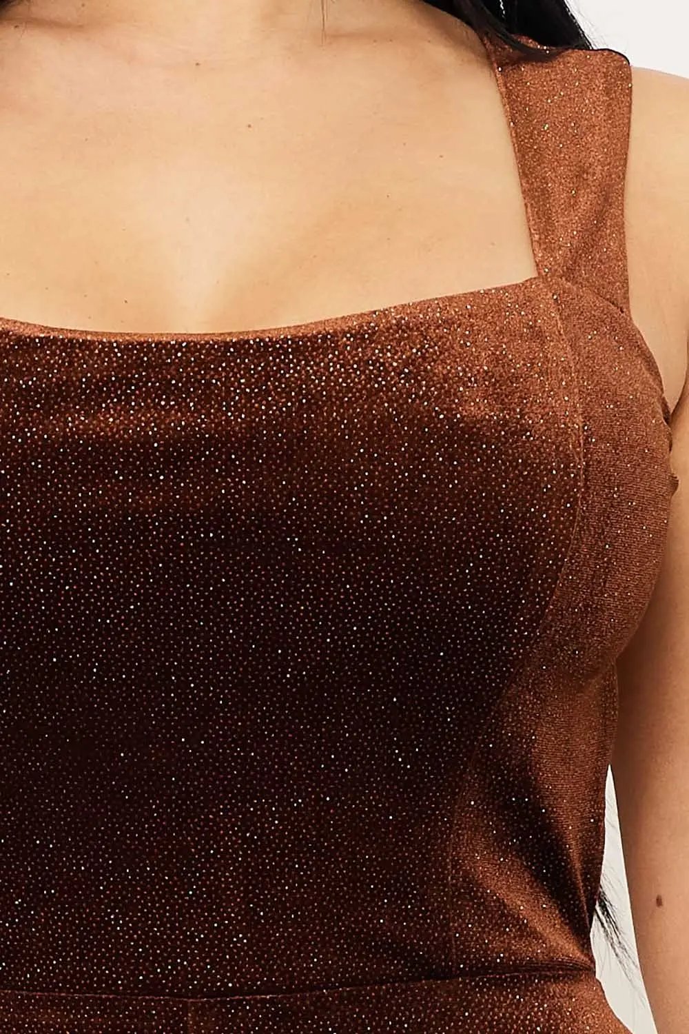 Velvet Open Back Jumpsuit - Glitter Square Neck Strap Back BOUTINIE