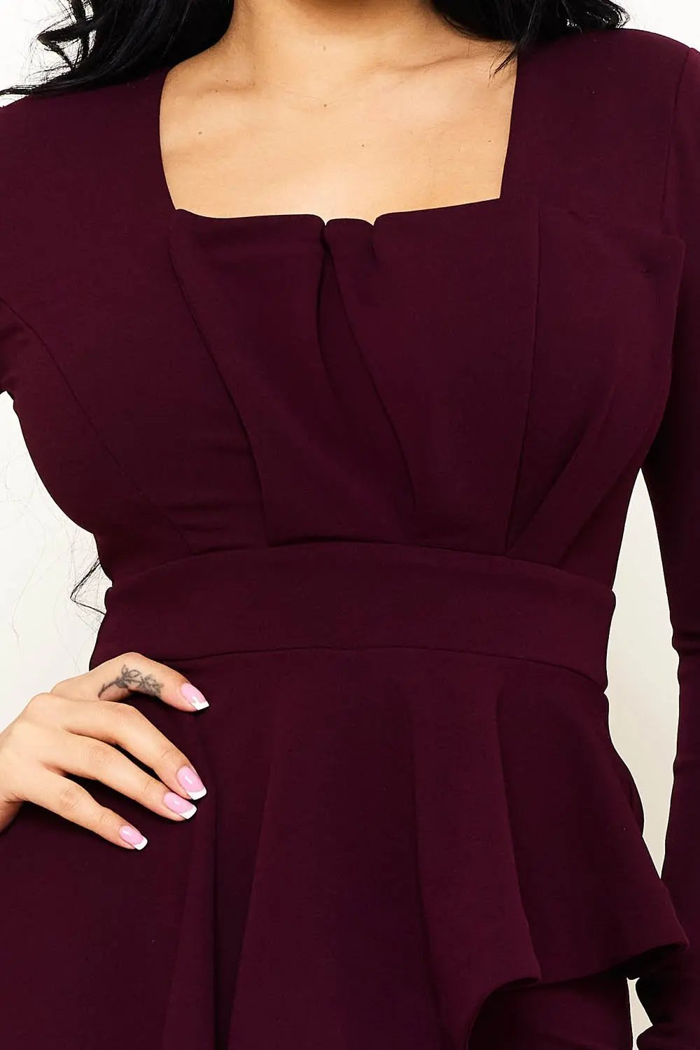 Peplum Top Jumpsuit With Asymmetric Ruffle Waist Detail BOUTINIE