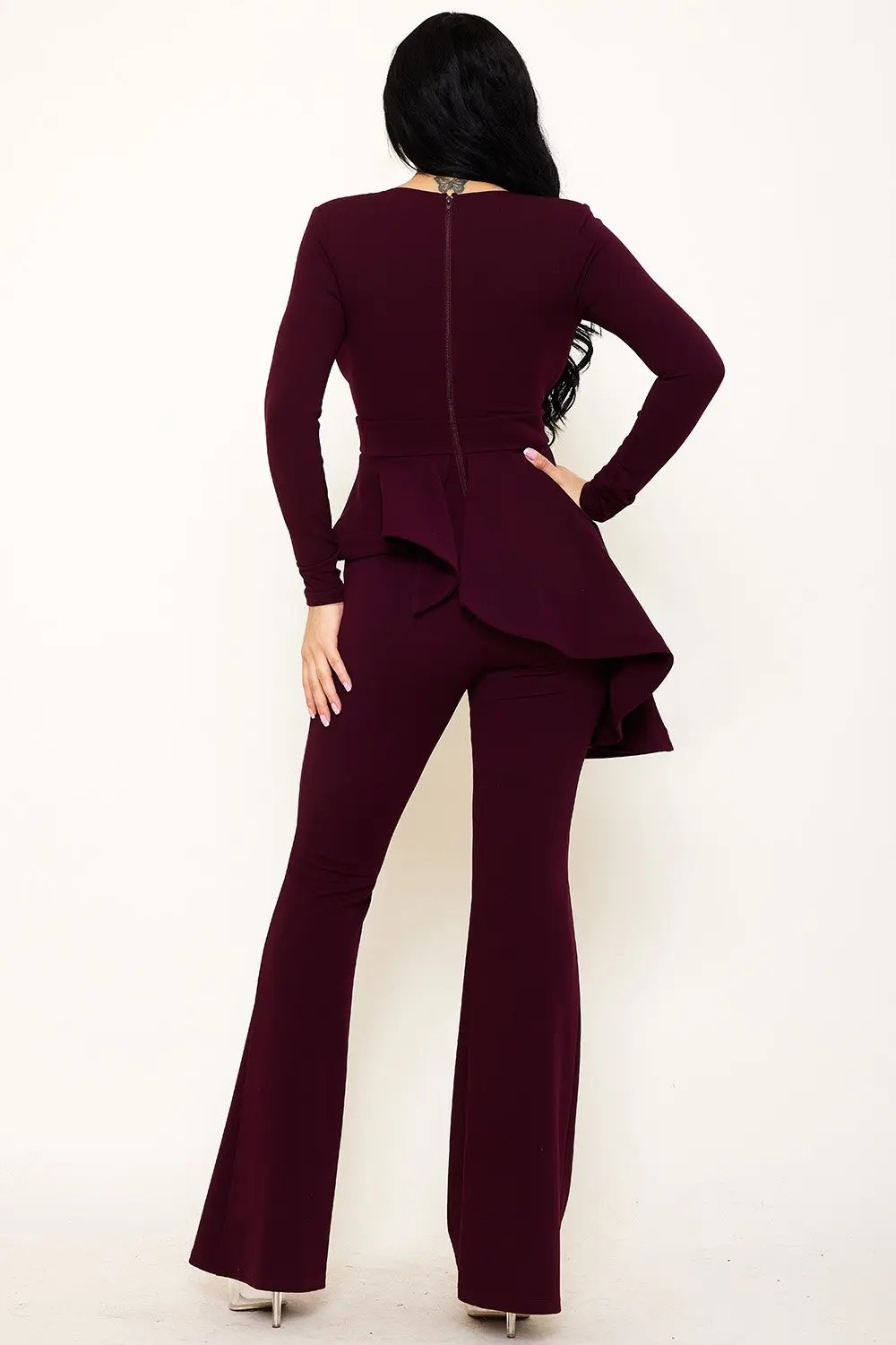 Peplum Top Jumpsuit With Asymmetric Ruffle Waist Detail BOUTINIE
