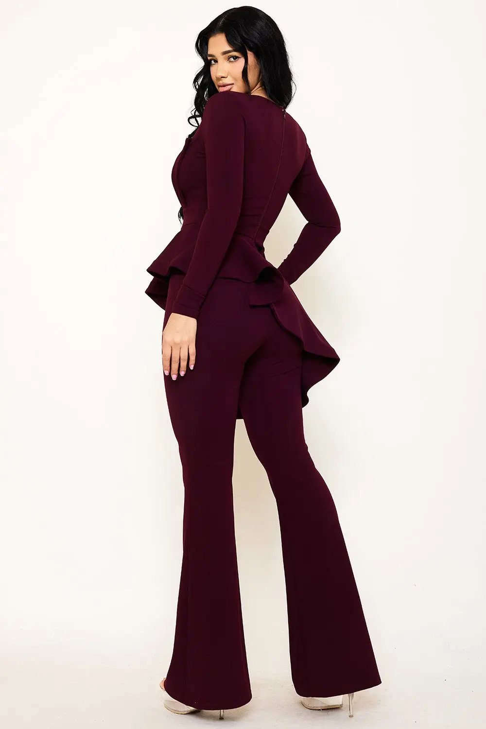 Peplum Top Jumpsuit With Asymmetric Ruffle Waist Detail BOUTINIE