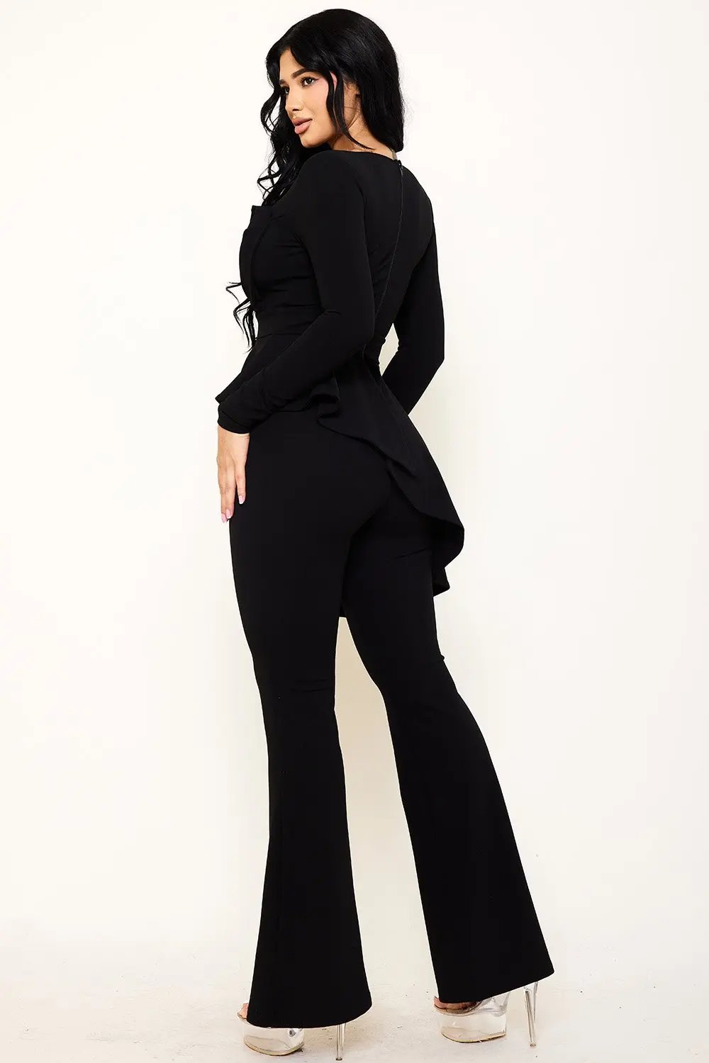 Peplum Top Jumpsuit With Asymmetric Ruffle Waist Detail BOUTINIE
