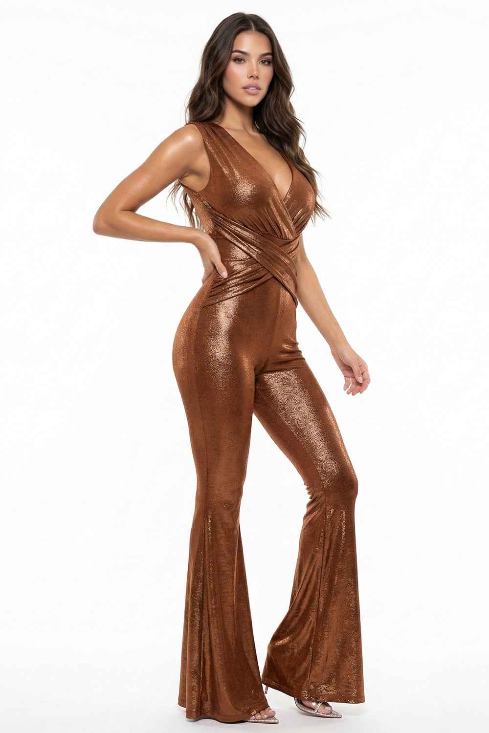 Slinky Foil Criss-cross Top Jumpsuit