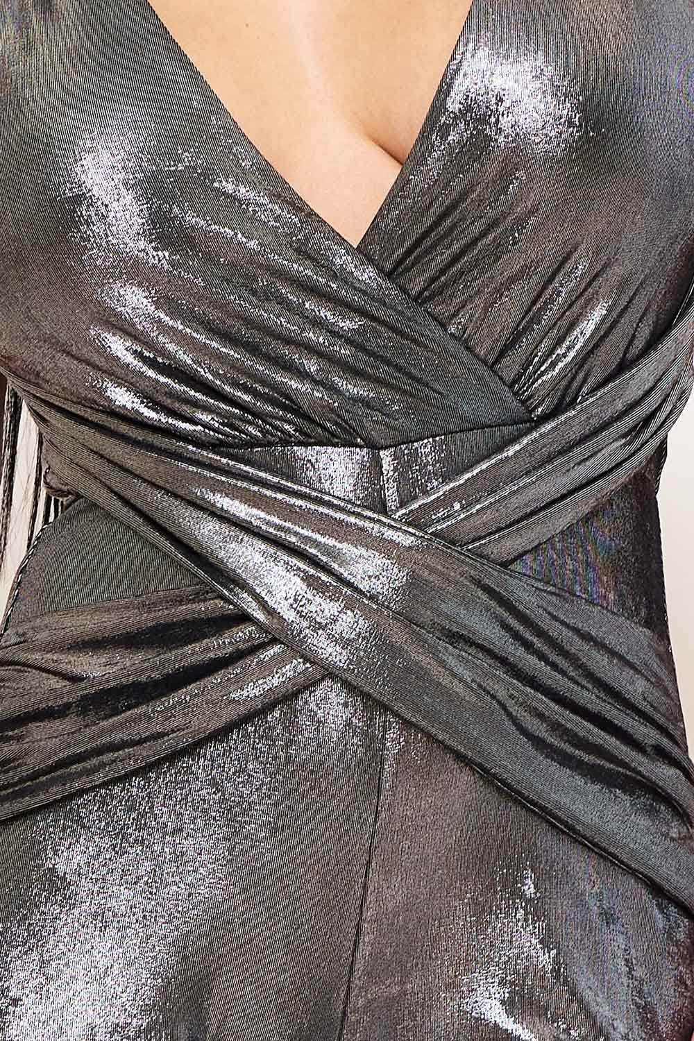 Slinky Foil Jumpsuit | Modern Sleeveless Criss-Cross Top BOUTINIE