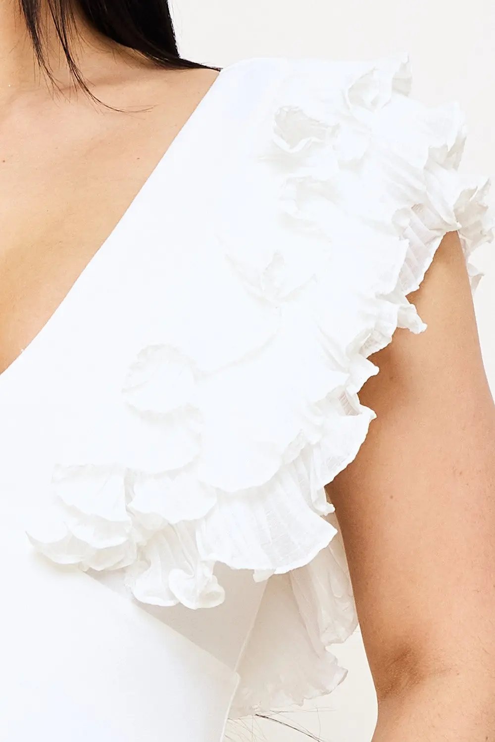 Techno Crepe Jumpsuit With Ruffle Sleeve & Wide Neck Detail BOUTINIE