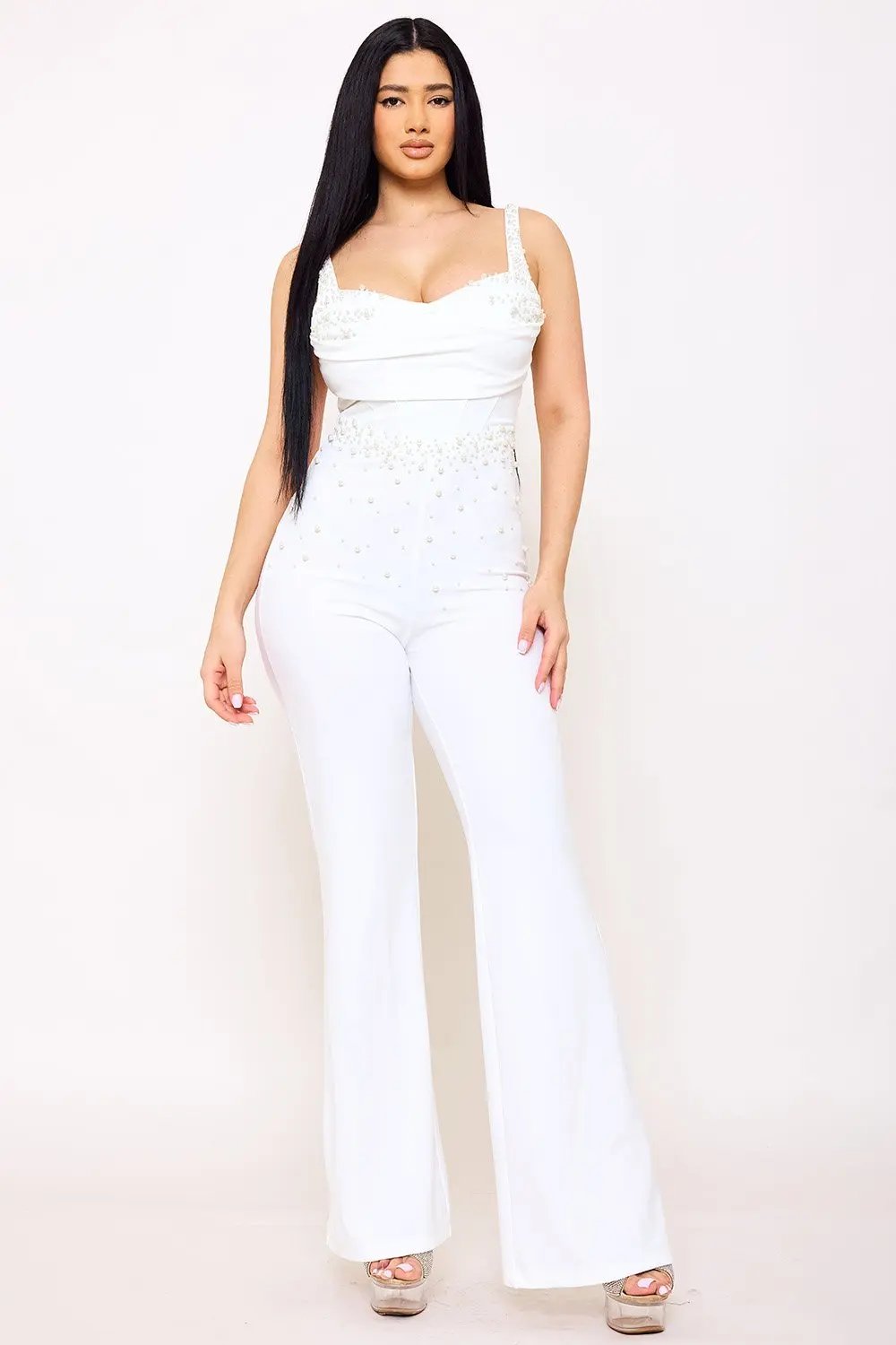 Beaded Crepe Jumpsuit – Wide Leg Techno Style With Wire Structure Detail BOUTINIE