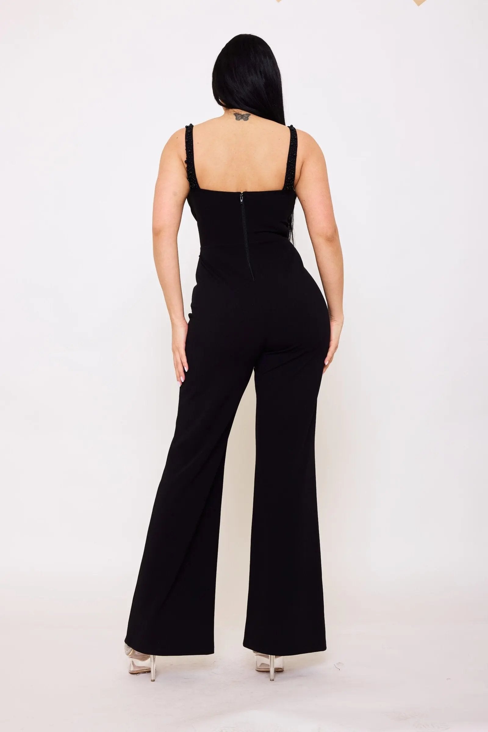 Beaded Crepe Jumpsuit – Wide Leg Techno Style With Wire Structure Detail BOUTINIE