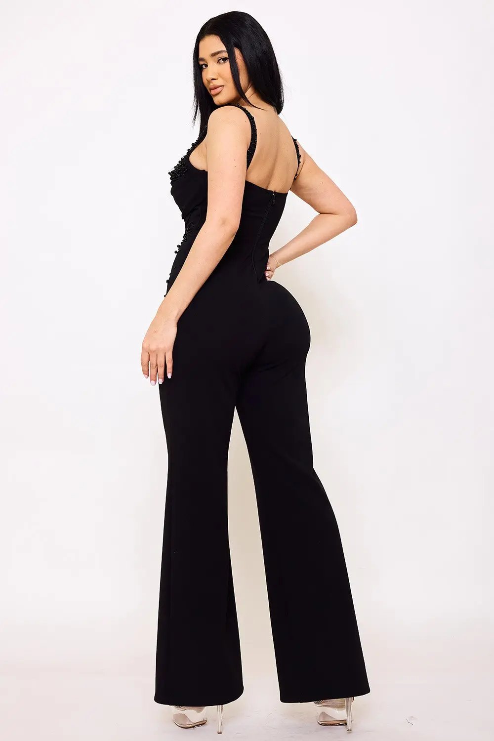 Beaded Crepe Jumpsuit – Wide Leg Techno Style With Wire Structure Detail BOUTINIE