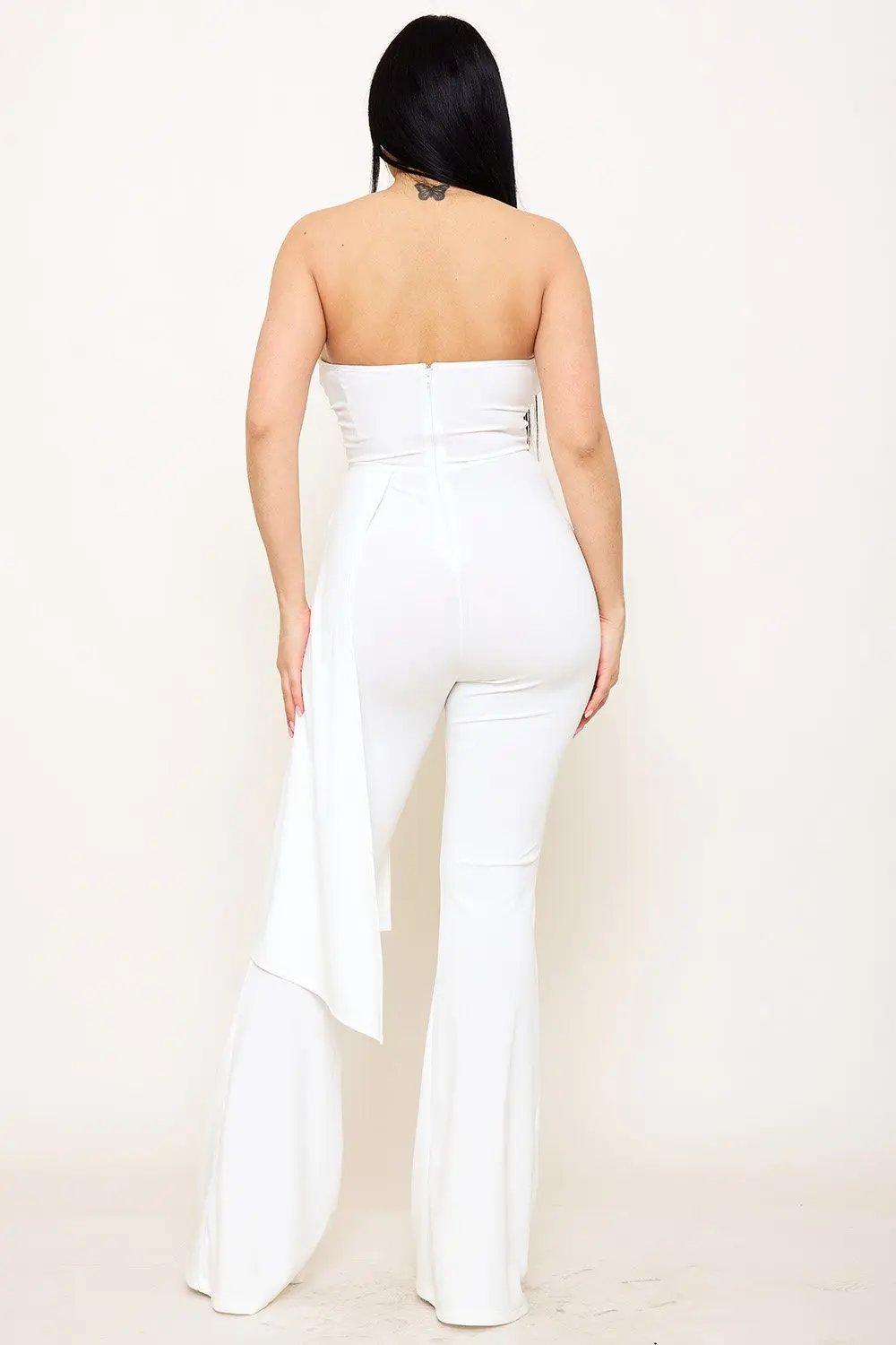 Rhinestone Bust Jumpsuit - Crezia Mesh Bustier Top With Bell Bottom BOUTINIE