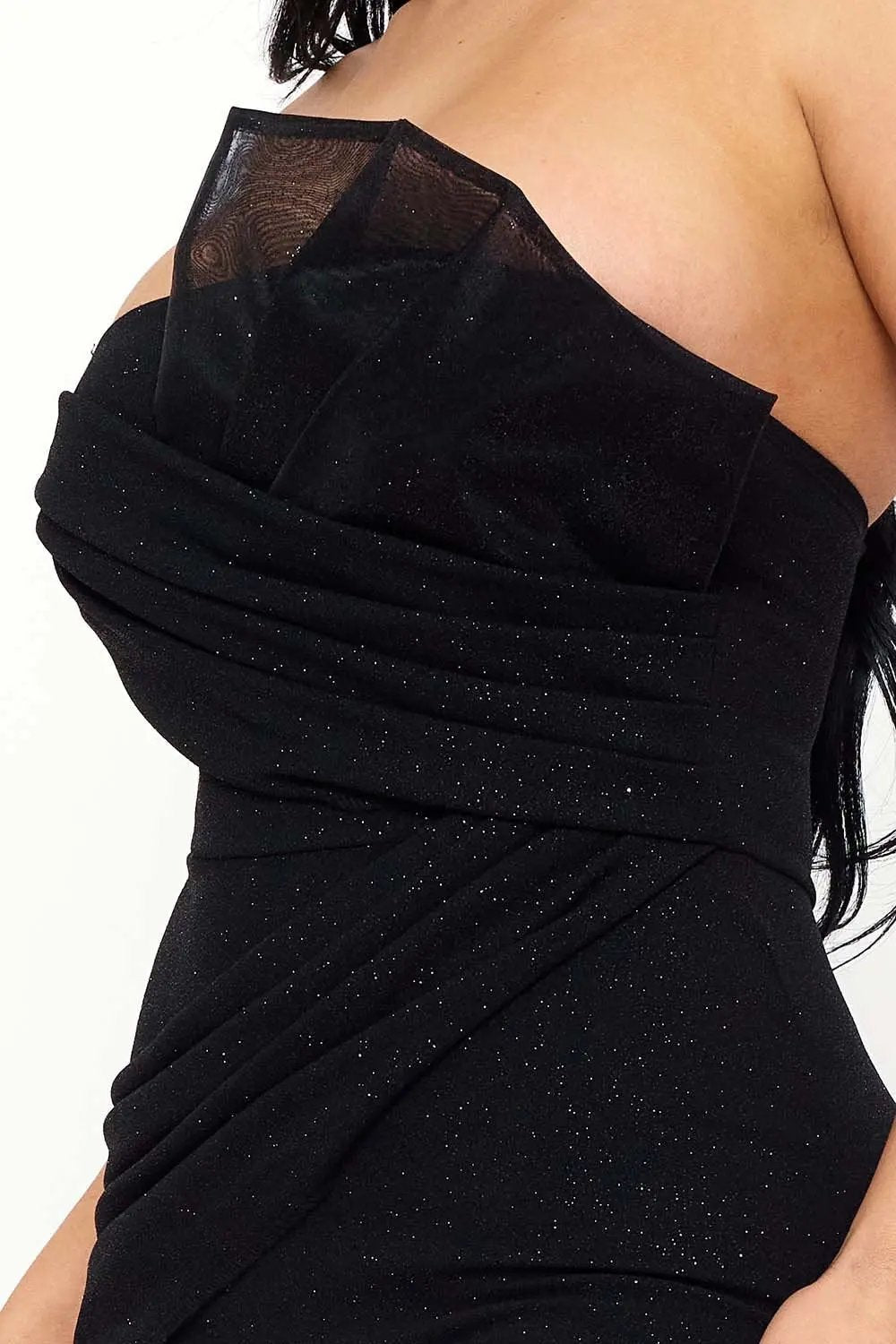 Glitter Mesh Jumpsuit – Pleated Bellbottom With Back Zipper Closure BOUTINIE