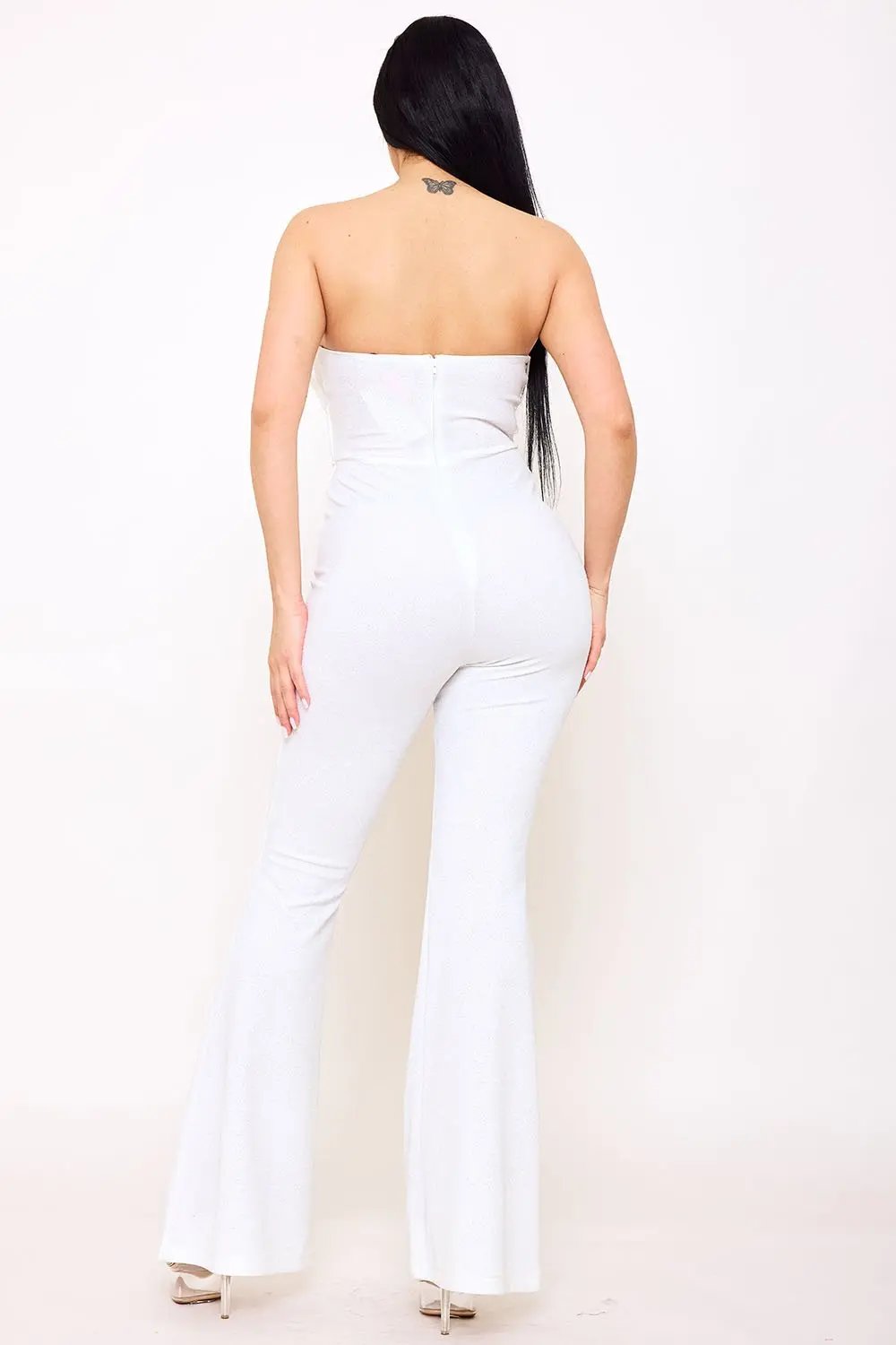 Glitter Mesh Jumpsuit – Pleated Bellbottom With Back Zipper Closure BOUTINIE
