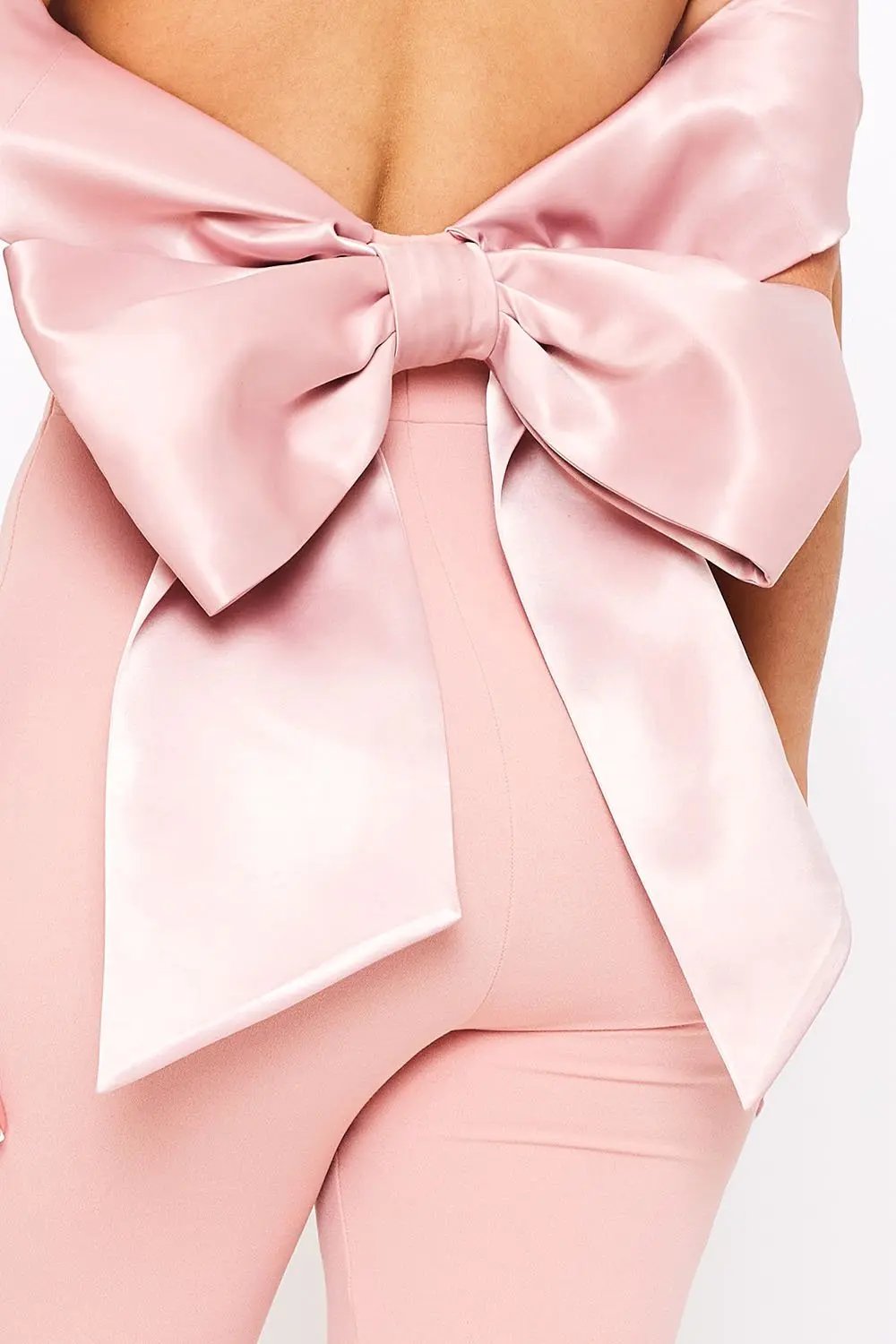 Satin Crepe Jumpsuit - Off Shoulder High Waist With Large Satin Bow BOUTINIE