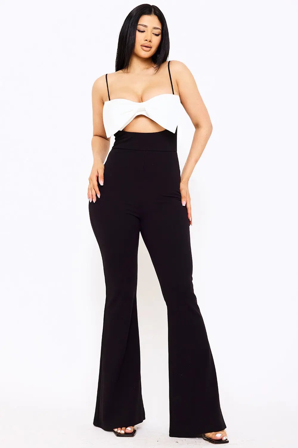 Color Contrast Jumpsuit - Bow Bust, High Waist, Bell Bottom BOUTINIE