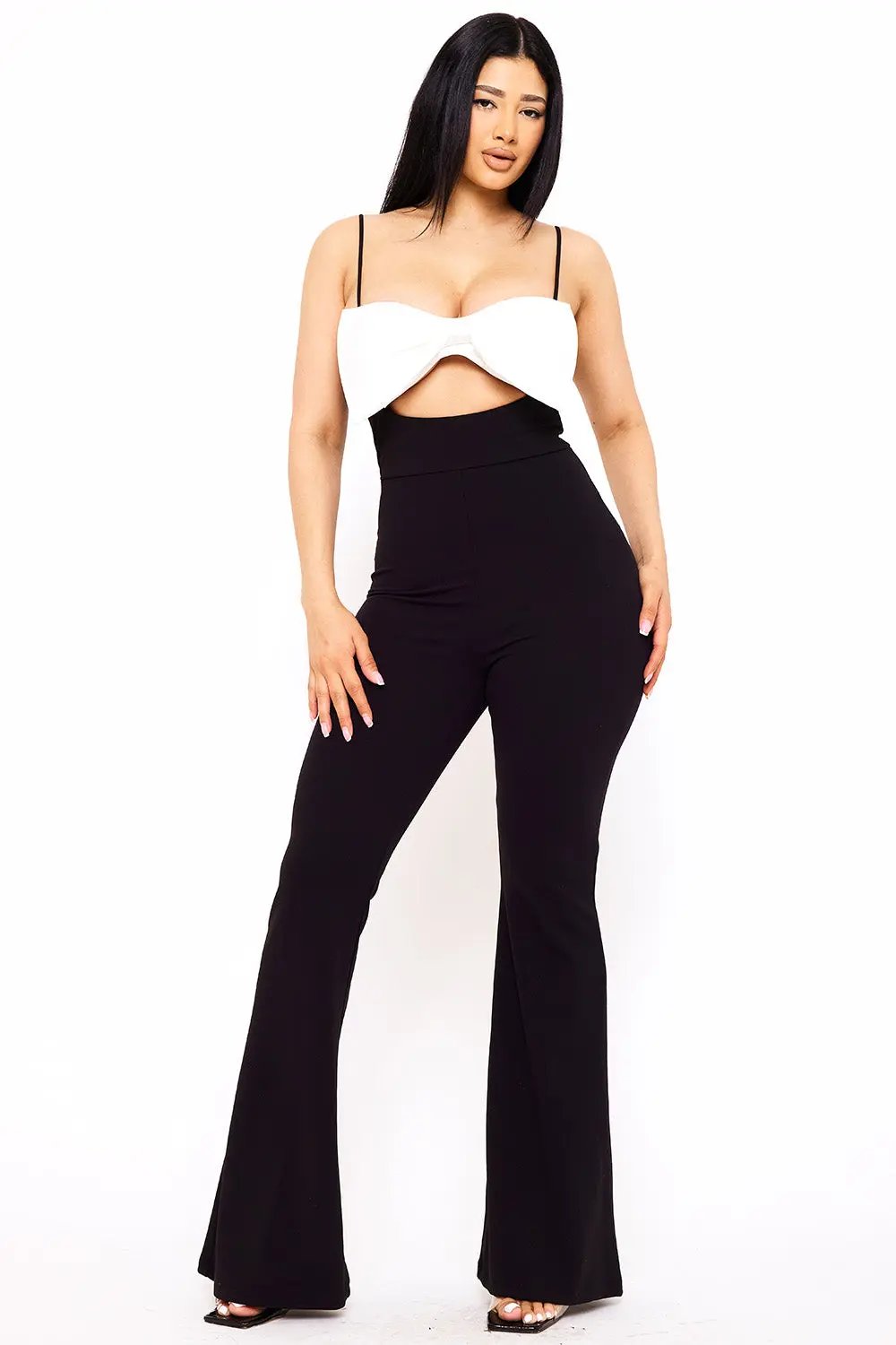Color Contrast Jumpsuit - Bow Bust, High Waist, Bell Bottom BOUTINIE