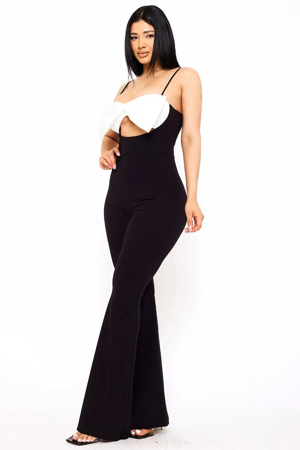 Color Contrast Jumpsuit - Bow Bust, High Waist, Bell Bottom BOUTINIE