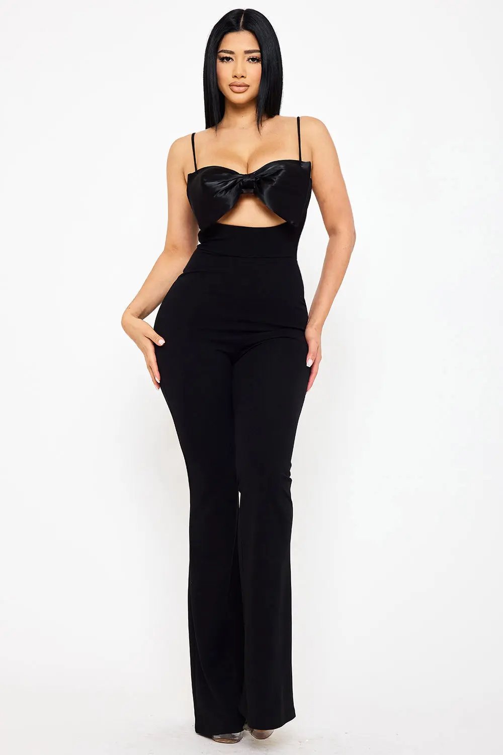 Color Contrast Jumpsuit - Bow Bust, High Waist, Bell Bottom BOUTINIE