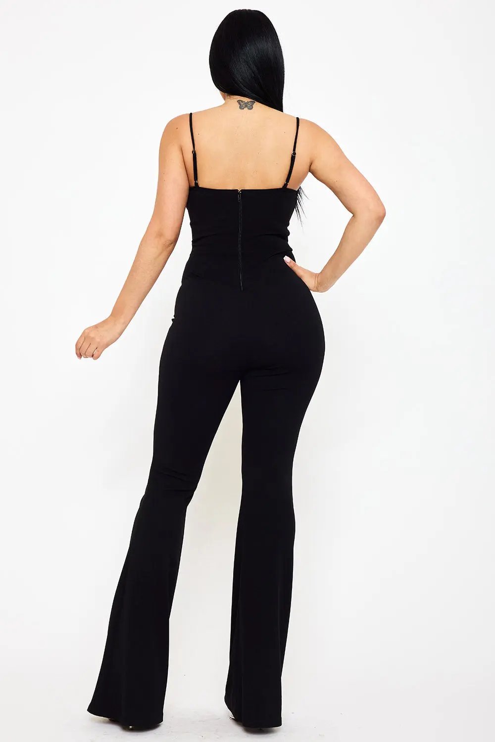 Color Contrast Jumpsuit - Bow Bust, High Waist, Bell Bottom BOUTINIE