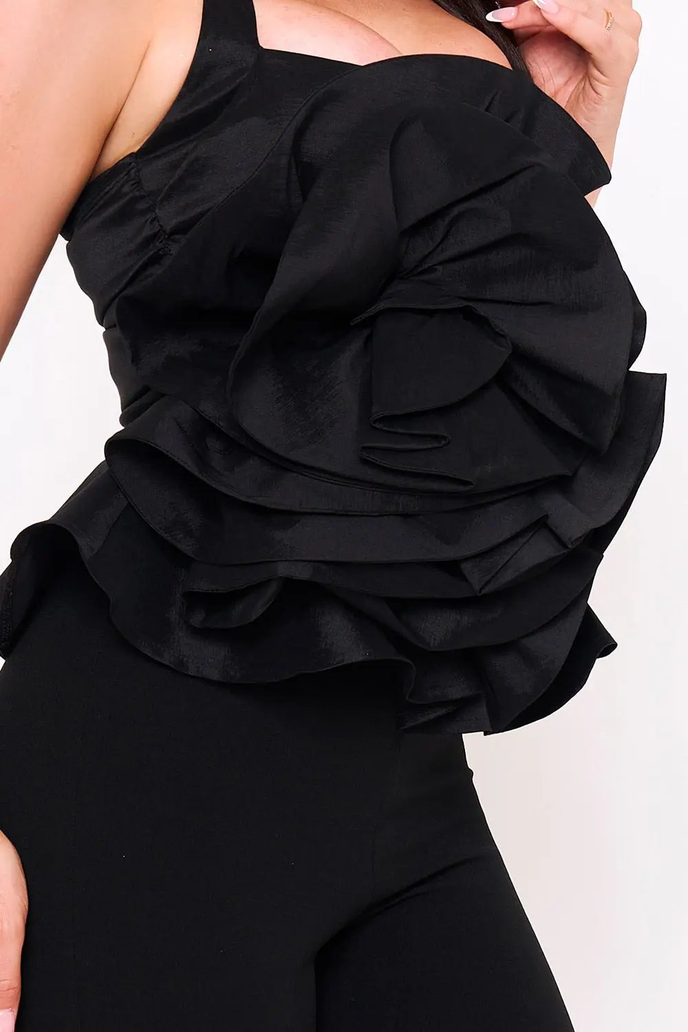 Fabric Rose Jumpsuit - Halter Neck With Bell Bottom & Button Closure BOUTINIE