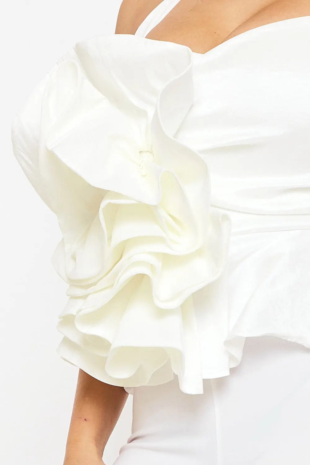 Fabric Rose Jumpsuit - Halter Neck With Bell Bottom & Button Closure BOUTINIE