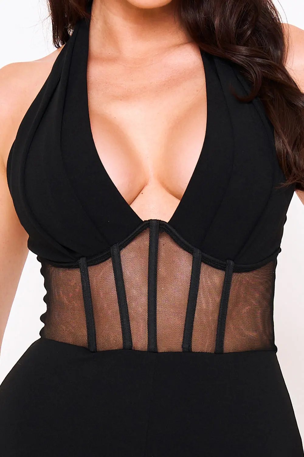 Halter Neck Jumpsuit - Pleated Bust, Structured Waist, Bell Bottom BOUTINIE