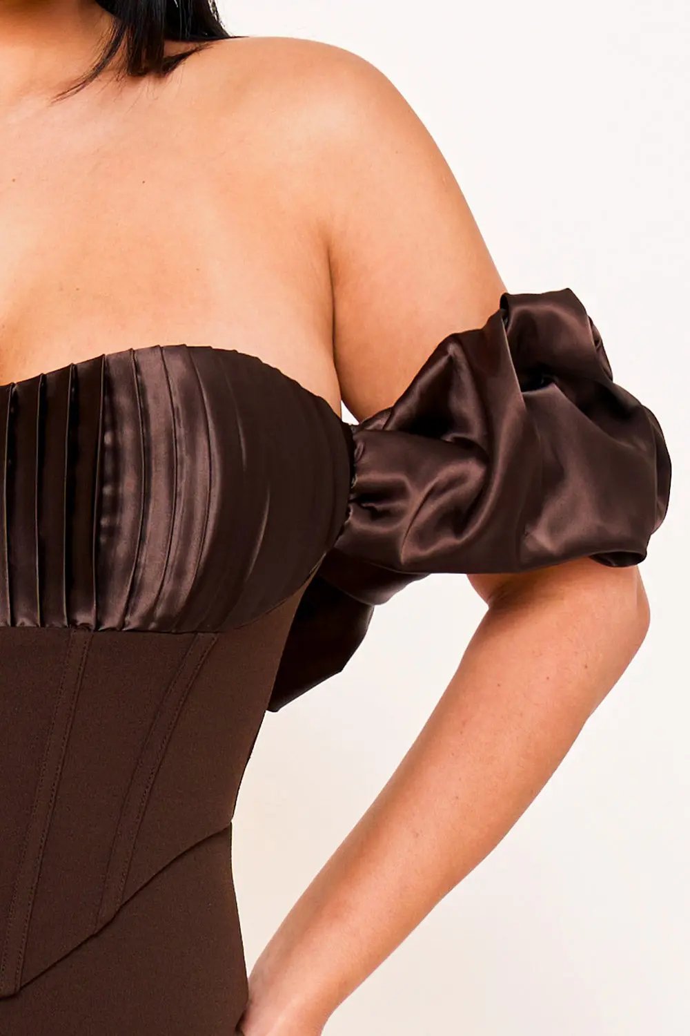 Contrast Fabric Jumpsuit - Satin Techno Crepe With Ruffle Sleeves & Zipper Back BOUTINIE