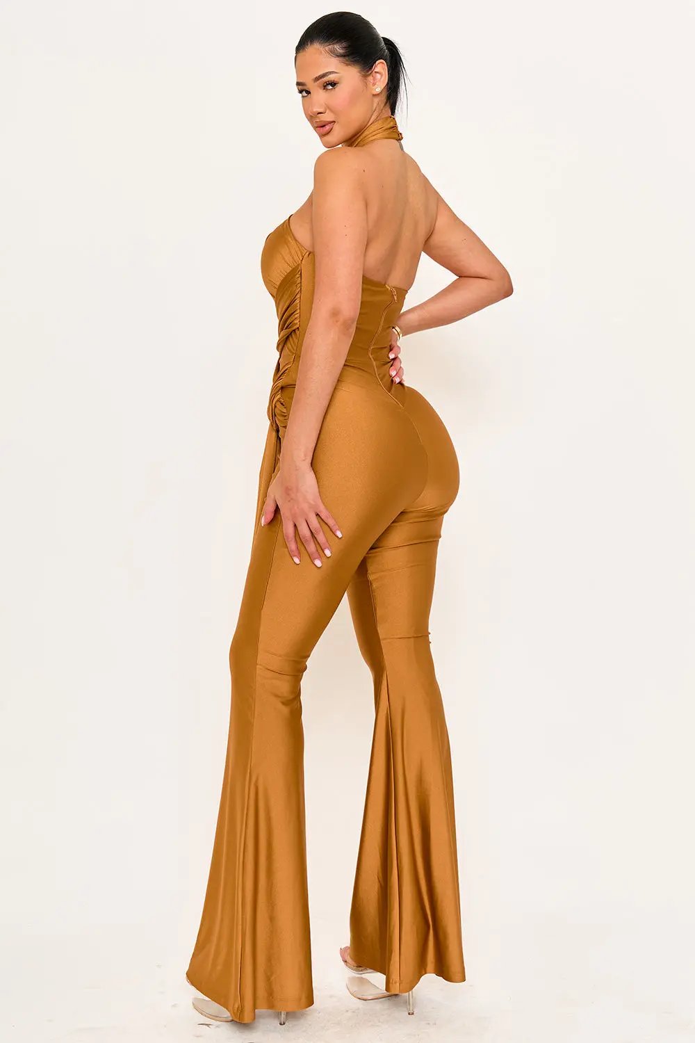 Halter Top Jumpsuit - Wrap Bell Bottom Casual BOUTINIE