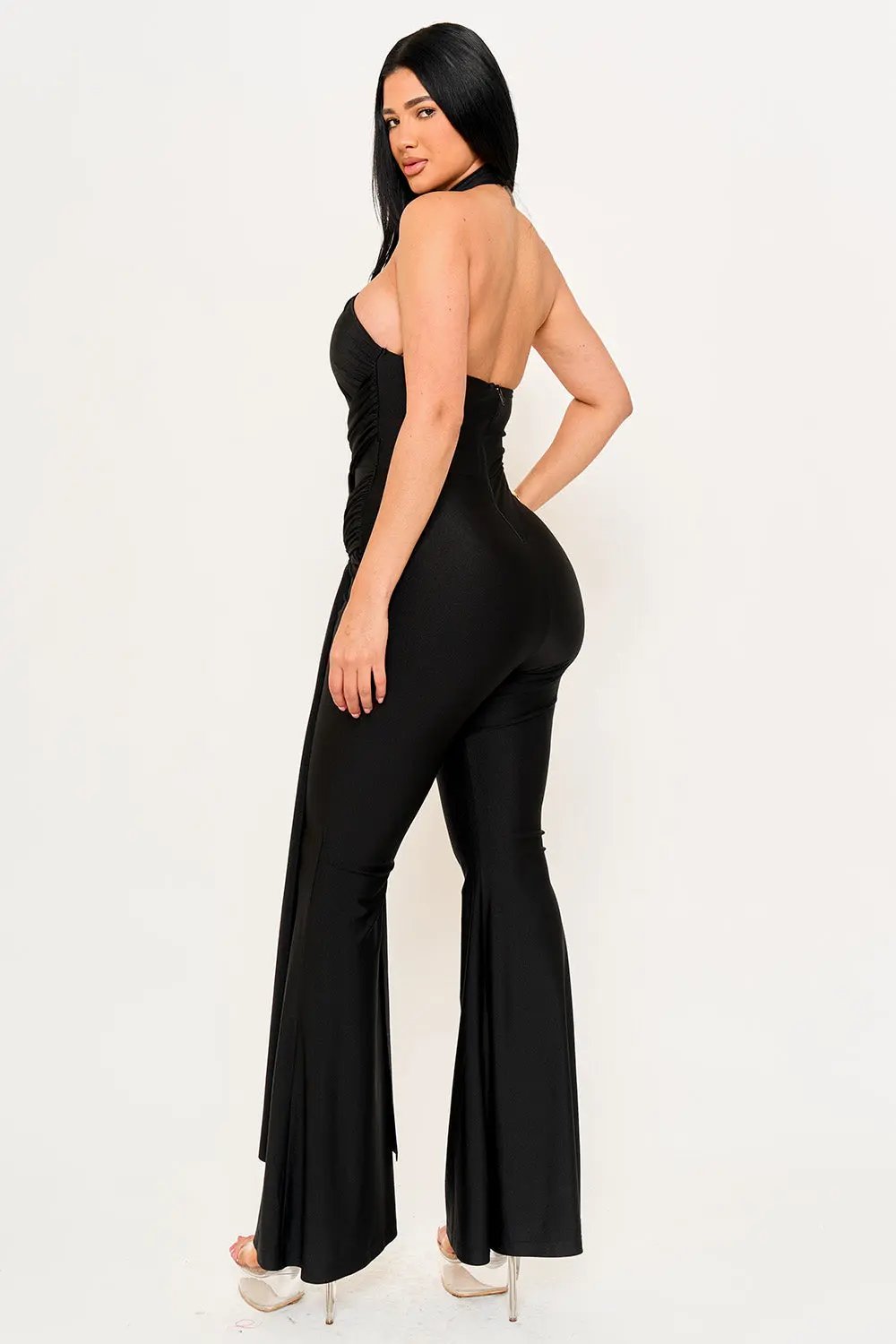 Halter Top Jumpsuit - Wrap Bell Bottom Casual BOUTINIE