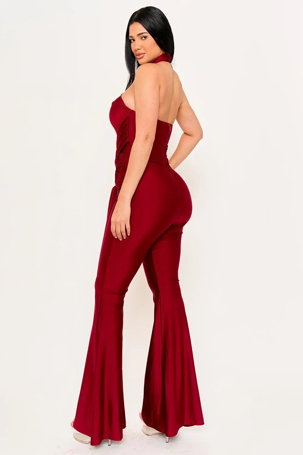 Halter Top Jumpsuit - Wrap Bell Bottom Casual BOUTINIE