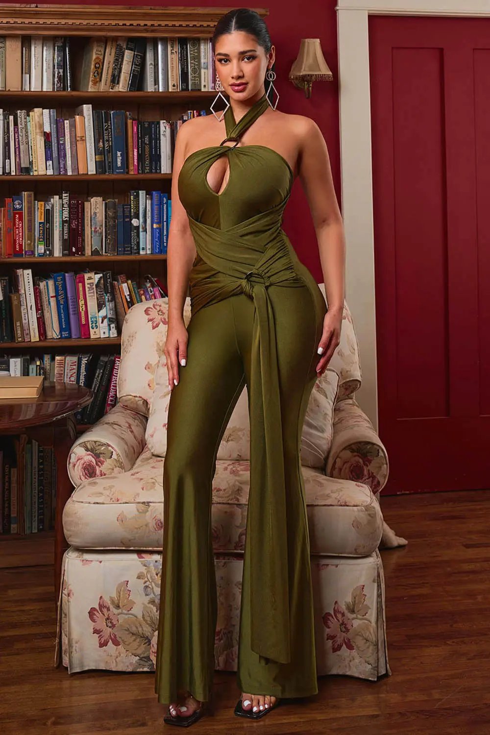 Halter Top Jumpsuit - Wrap Bell Bottom Casual BOUTINIE